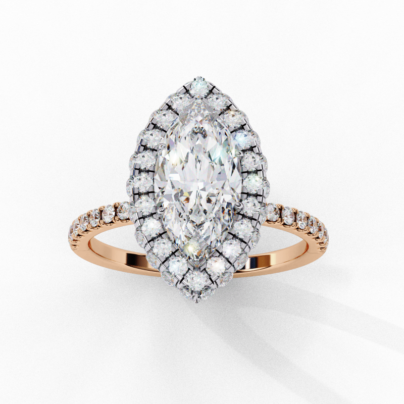 Reverra 14K Gold Marquise & Round Lab Grown Diamond Double Halo Engagement Ring for Women, CTTW-2.17 - Reverra Jewels Inc.
