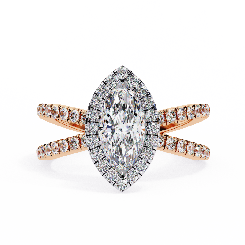 Reverra 14K Gold Marquise & Round Lab Grown Diamond Engagement Ring for Women, CTTW-1.3 - Reverra Jewels Inc.