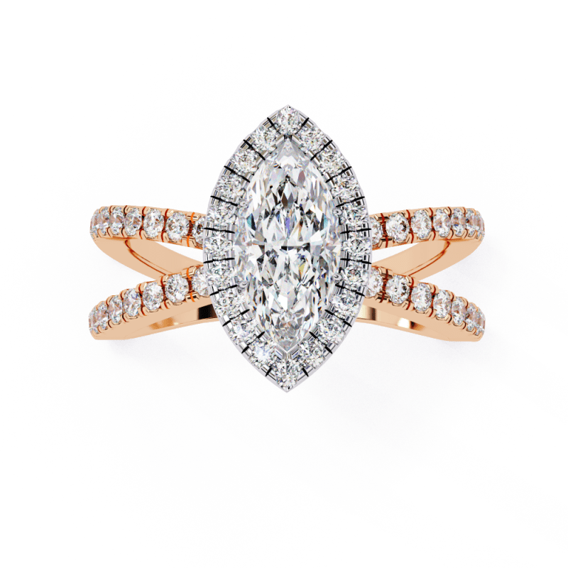Reverra 14K Gold Marquise & Round Lab Grown Diamond Engagement Ring for Women, CTTW-1.3 - Reverra Jewels Inc.