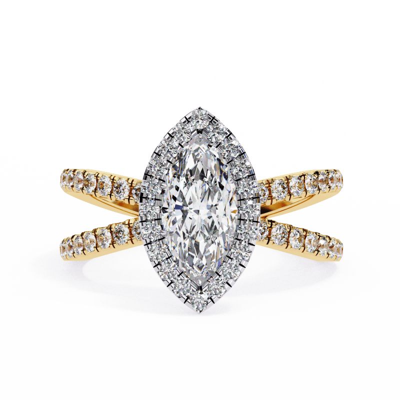 Reverra 14K Gold Marquise & Round Lab Grown Diamond Engagement Ring for Women, CTTW-1.3 - Reverra Jewels Inc.
