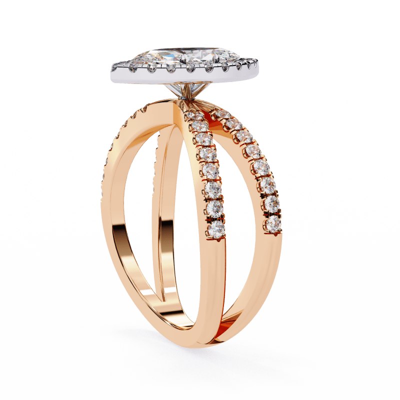 Reverra 14K Gold Marquise & Round Lab Grown Diamond Engagement Ring for Women, CTTW-1.3 - Reverra Jewels Inc.