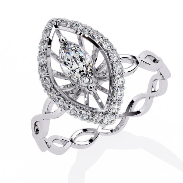 Reverra 14K Gold Marquise & Round Lab Grown Diamond Halo Engagement Ring for Women, CTTW-0.56 - Reverra Jewels Inc.
