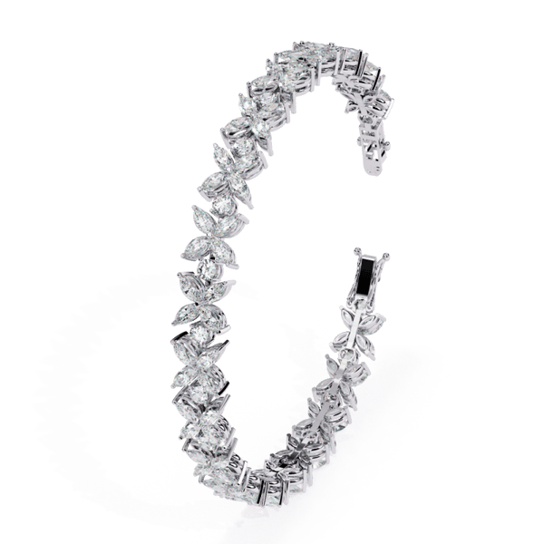Reverra 14K Gold Marquise & Round Lab Grown Diamond Marquise Cluster Tennis Bracelet for Women, CTTW-6.25 - Reverra Jewels Inc.