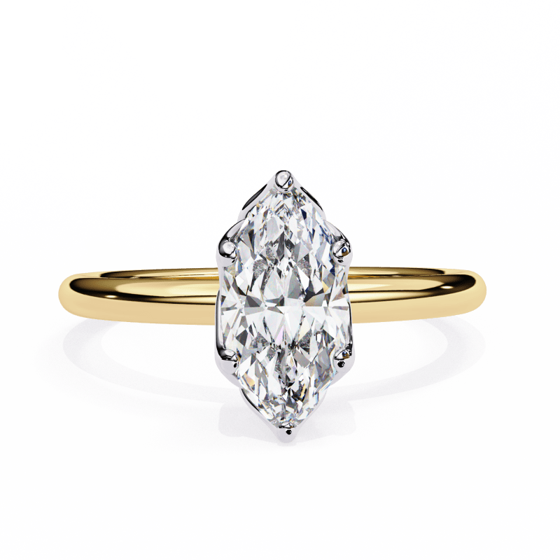 Reverra 14K Gold Marquise & Round Lab Grown Diamond Solitaire Classic Engagement Ring for Women, CTTW-1.15 - Reverra Jewels Inc.