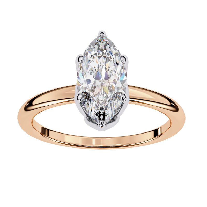 Reverra 14K Gold Marquise & Round Lab Grown Diamond Solitaire Classic Engagement Ring for Women, CTTW-1.15 - Reverra Jewels Inc.