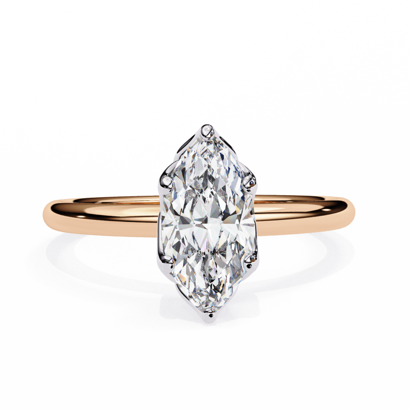 Reverra 14K Gold Marquise & Round Lab Grown Diamond Solitaire Classic Engagement Ring for Women, CTTW-1.15 - Reverra Jewels Inc.