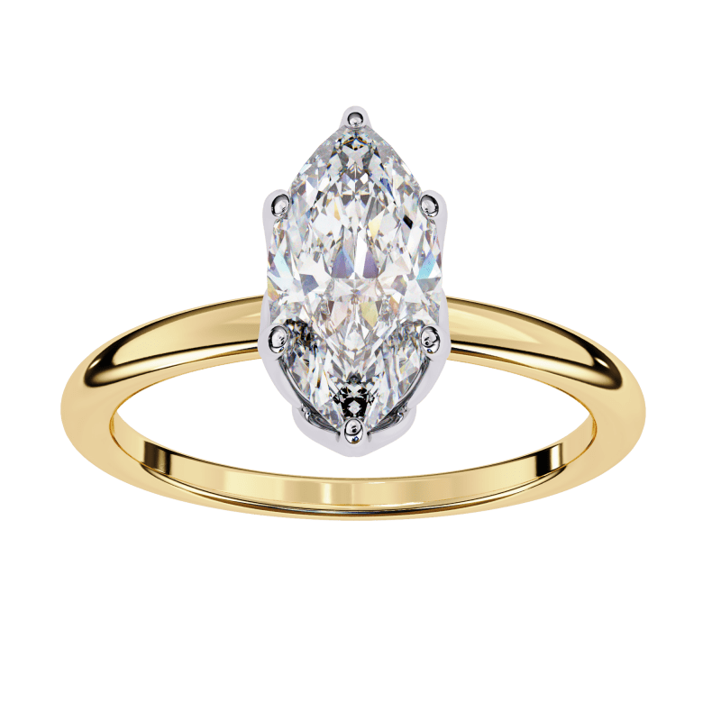 Reverra 14K Gold Marquise & Round Lab Grown Diamond Solitaire Classic Engagement Ring for Women, CTTW-1.15 - Reverra Jewels Inc.