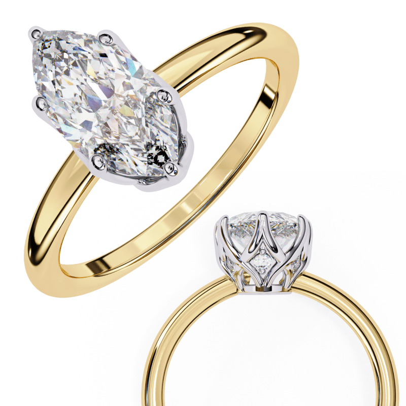 Reverra 14K Gold Marquise & Round Lab Grown Diamond Solitaire Classic Engagement Ring for Women, CTTW-1.15 - Reverra Jewels Inc.
