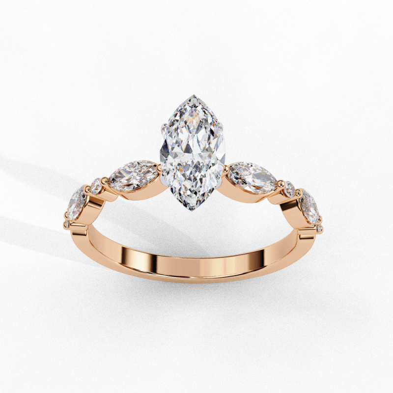 Reverra 14K Gold Marquise & Round Lab Grown Diamond Solitaire Engagement Ring for Women, with Accented Band, CTTW-1.72 - Reverra Jewels Inc.