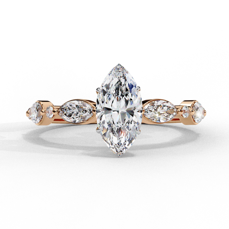 Reverra 14K Gold Marquise & Round Lab Grown Diamond Solitaire Engagement Ring for Women, with Accented Band, CTTW-1.72 - Reverra Jewels Inc.