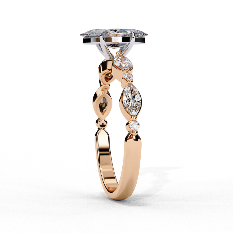 Reverra 14K Gold Marquise & Round Lab Grown Diamond Solitaire Engagement Ring for Women, with Accented Band, CTTW-1.72 - Reverra Jewels Inc.