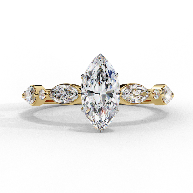 Reverra 14K Gold Marquise & Round Lab Grown Diamond Solitaire Engagement Ring for Women, with Accented Band, CTTW-1.72 - Reverra Jewels Inc.