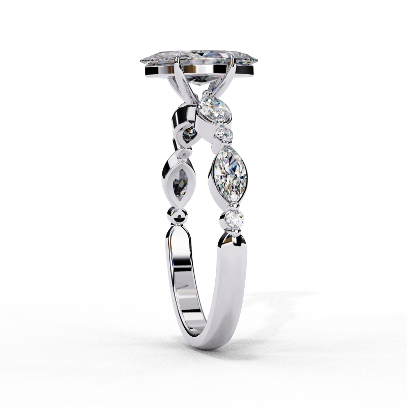 Reverra 14K Gold Marquise & Round Lab Grown Diamond Solitaire Engagement Ring for Women, with Accented Band, CTTW-1.72 - Reverra Jewels Inc.