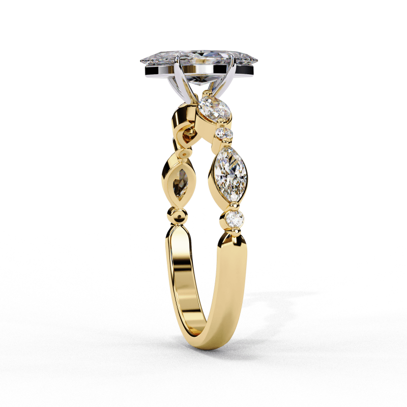 Reverra 14K Gold Marquise & Round Lab Grown Diamond Solitaire Engagement Ring for Women, with Accented Band, CTTW-1.72 - Reverra Jewels Inc.
