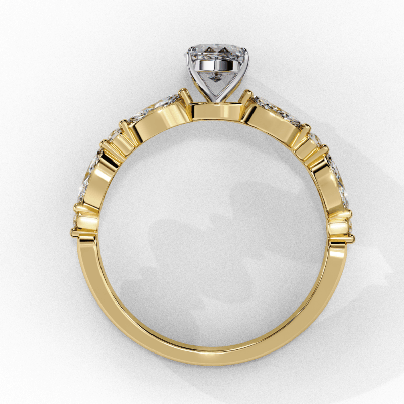 Reverra 14K Gold Marquise & Round Lab Grown Diamond Solitaire Engagement Ring for Women, with Accented Band, CTTW-1.72 - Reverra Jewels Inc.
