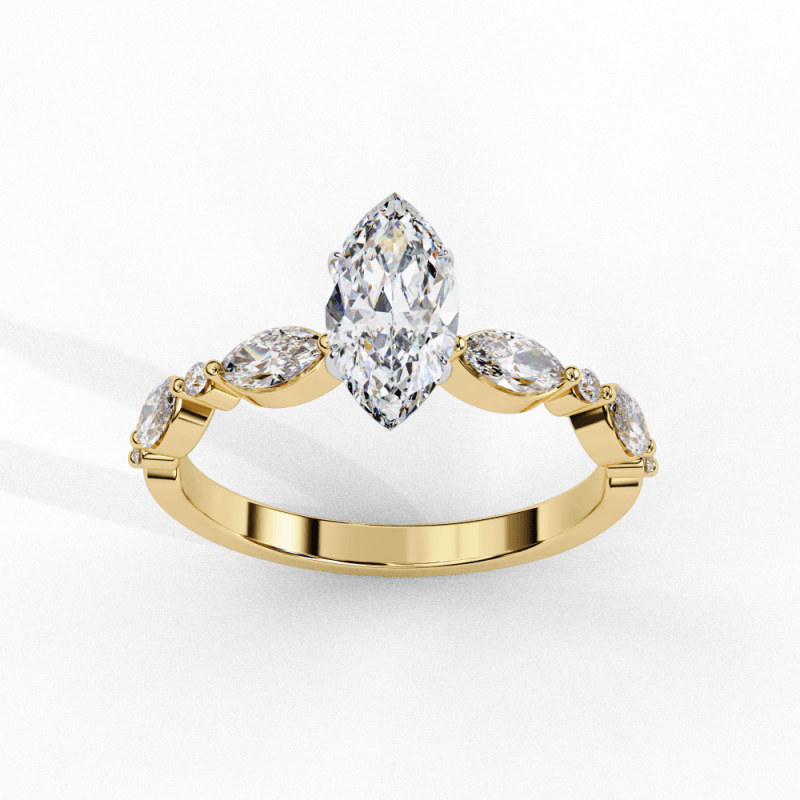Reverra 14K Gold Marquise & Round Lab Grown Diamond Solitaire Engagement Ring for Women, with Accented Band, CTTW-1.72 - Reverra Jewels Inc.