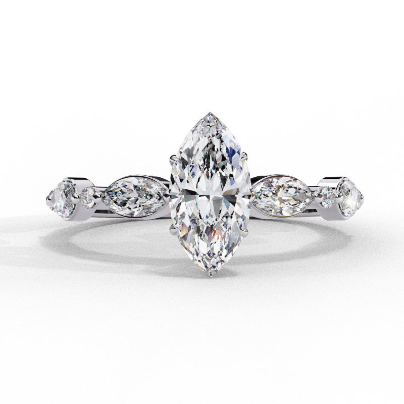 Reverra 14K Gold Marquise & Round Lab Grown Diamond Solitaire Engagement Ring for Women, with Accented Band, CTTW-1.72 - Reverra Jewels Inc.