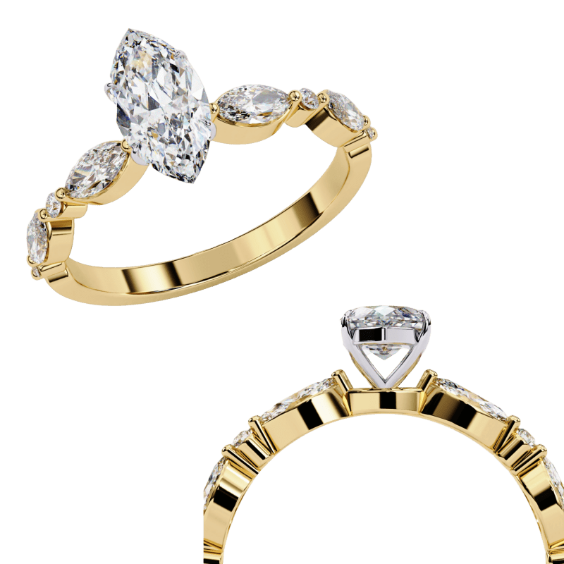 Reverra 14K Gold Marquise & Round Lab Grown Diamond Solitaire Engagement Ring for Women, with Accented Band, CTTW-1.72 - Reverra Jewels Inc.