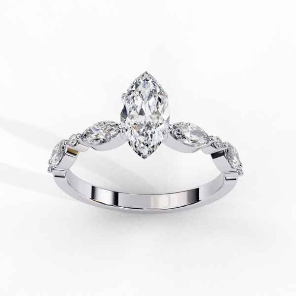 Reverra 14K Gold Marquise & Round Lab Grown Diamond Solitaire Engagement Ring for Women, with Accented Band, CTTW-1.72 - Reverra Jewels Inc.