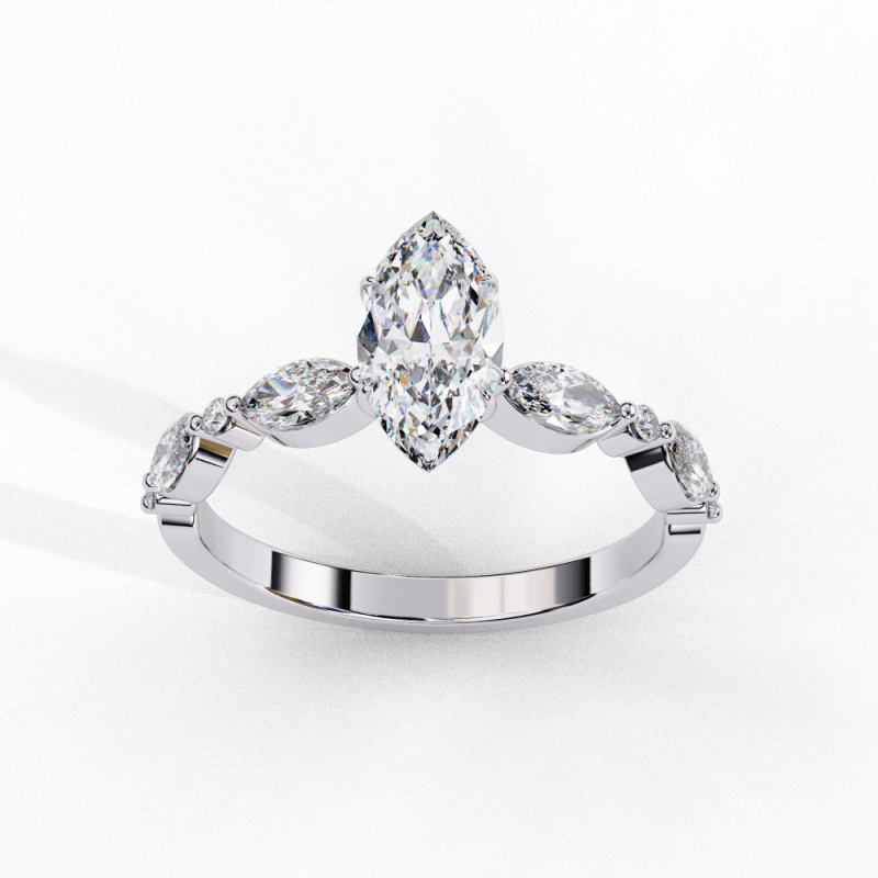 Reverra 14K Gold Marquise & Round Lab Grown Diamond Solitaire Engagement Ring for Women, with Accented Band, CTTW-1.72 - Reverra Jewels Inc.