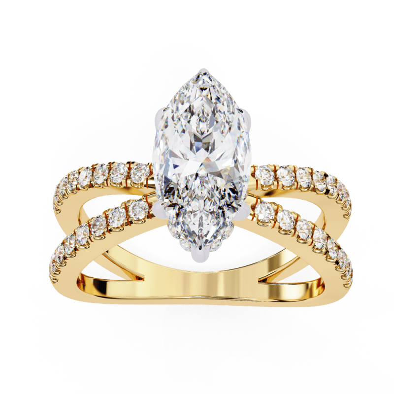 Reverra 14K Gold Marquise & Round Lab Grown Diamond Split Shank Double Band Engagement Ring for Women, CTTW-1.86 - Reverra Jewels Inc.