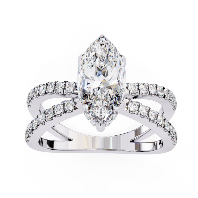 Reverra 14K Gold Marquise & Round Lab Grown Diamond Split Shank Double Band Engagement Ring for Women, CTTW-1.86 - Reverra Jewels Inc.