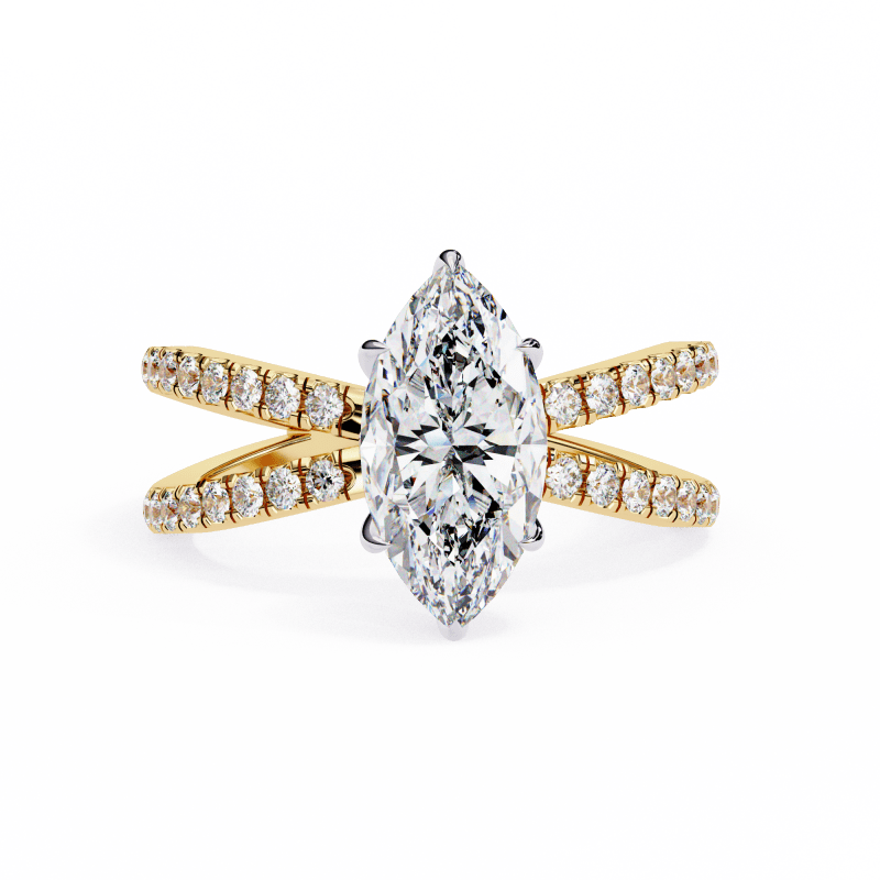 Reverra 14K Gold Marquise & Round Lab Grown Diamond Split Shank Double Band Engagement Ring for Women, CTTW-1.86 - Reverra Jewels Inc.