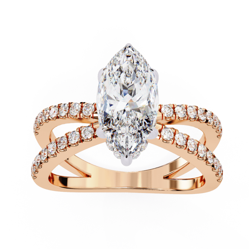 Reverra 14K Gold Marquise & Round Lab Grown Diamond Split Shank Double Band Engagement Ring for Women, CTTW-1.86 - Reverra Jewels Inc.