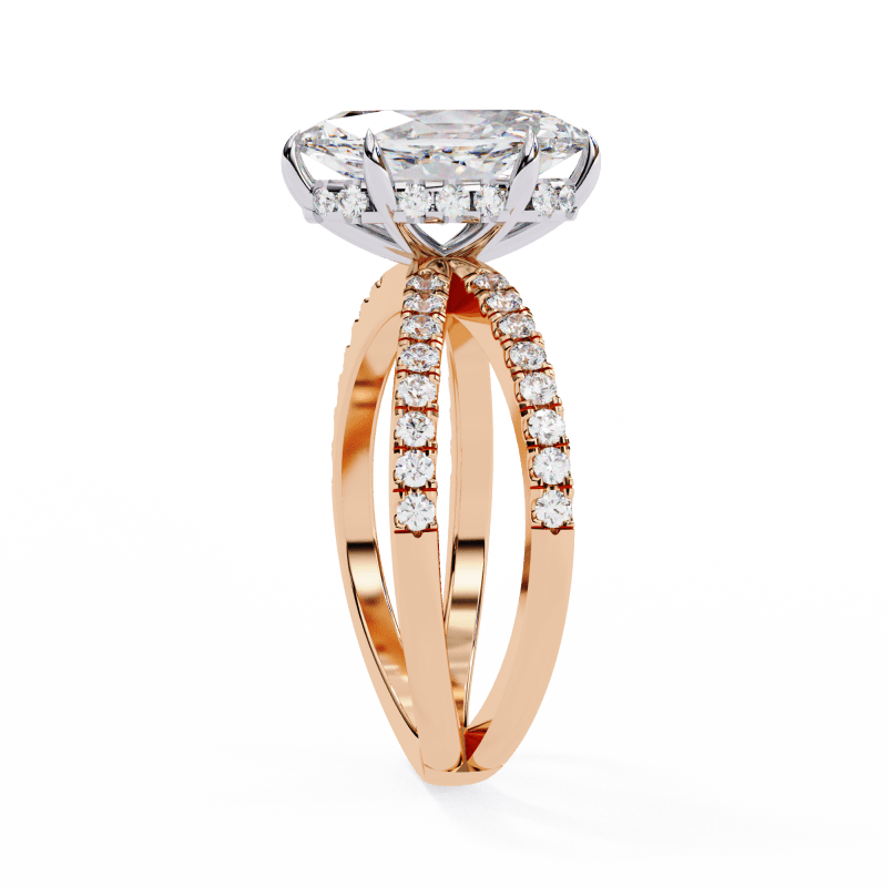 Reverra 14K Gold Marquise & Round Lab Grown Diamond Split Shank Double Band Engagement Ring for Women, CTTW-1.86 - Reverra Jewels Inc.