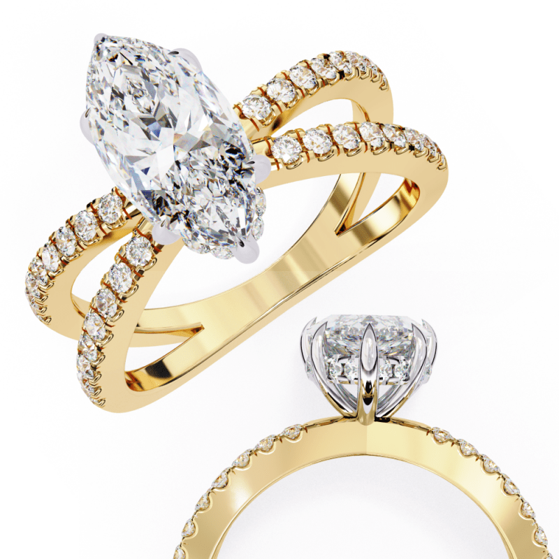 Reverra 14K Gold Marquise & Round Lab Grown Diamond Split Shank Double Band Engagement Ring for Women, CTTW-1.86 - Reverra Jewels Inc.