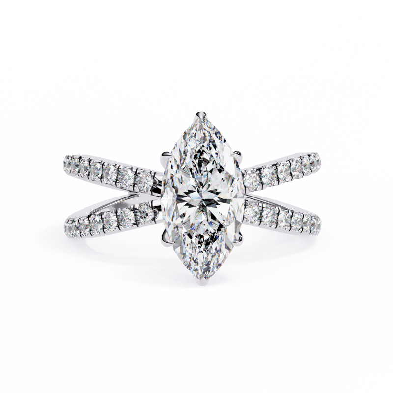 Reverra 14K Gold Marquise & Round Lab Grown Diamond Split Shank Engagement Ring for Women, CTTW-1.14 - Reverra Jewels Inc.
