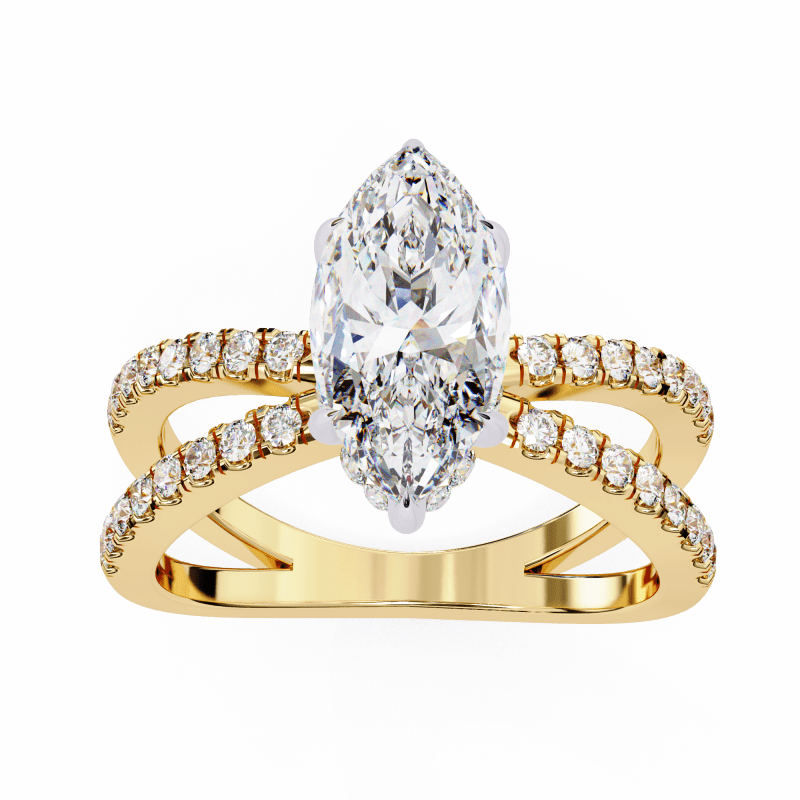 Reverra 14K Gold Marquise & Round Lab Grown Diamond Split Shank Engagement Ring for Women, CTTW-1.14 - Reverra Jewels Inc.