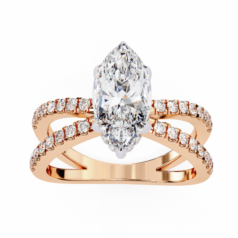 Reverra 14K Gold Marquise & Round Lab Grown Diamond Split Shank Engagement Ring for Women, CTTW-1.14 - Reverra Jewels Inc.