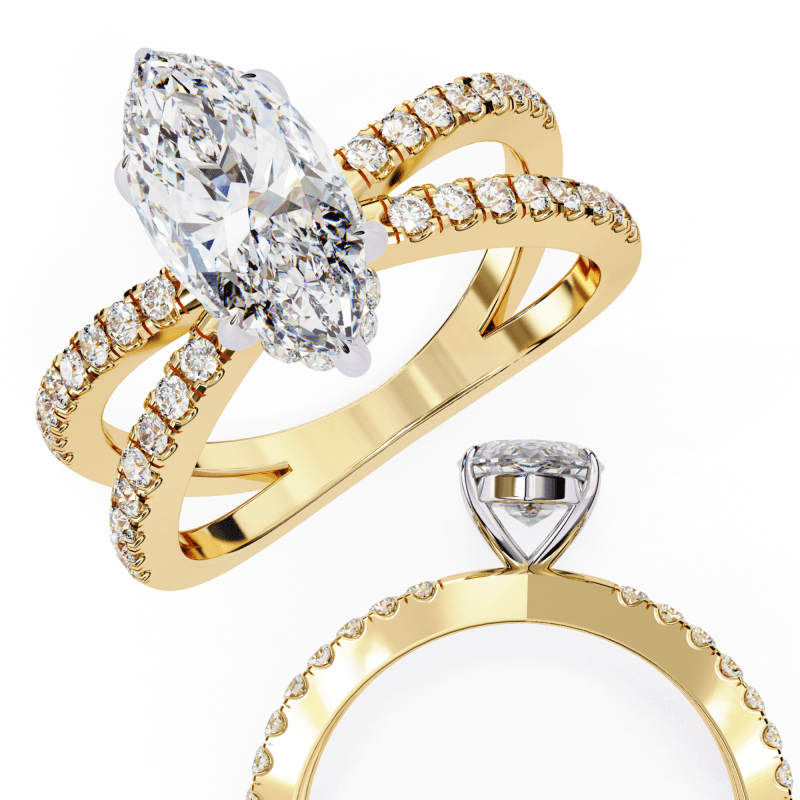 Reverra 14K Gold Marquise & Round Lab Grown Diamond Split Shank Engagement Ring for Women, CTTW-1.14 - Reverra Jewels Inc.