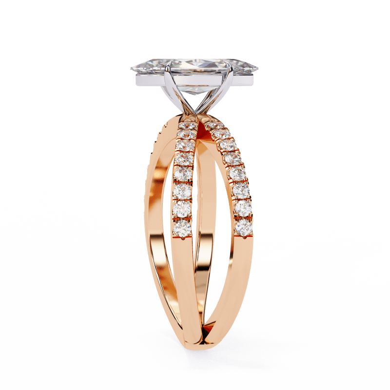 Reverra 14K Gold Marquise & Round Lab Grown Diamond Split Shank Engagement Ring for Women, CTTW-1.14 - Reverra Jewels Inc.