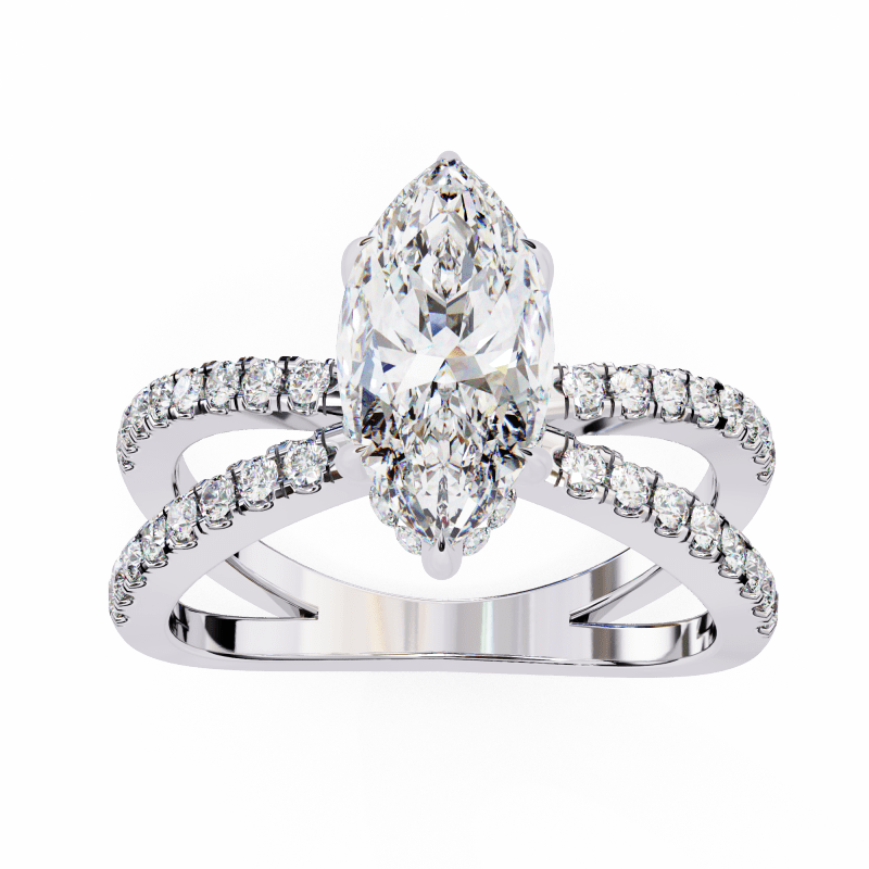 Reverra 14K Gold Marquise & Round Lab Grown Diamond Split Shank Engagement Ring for Women, CTTW-1.14 - Reverra Jewels Inc.