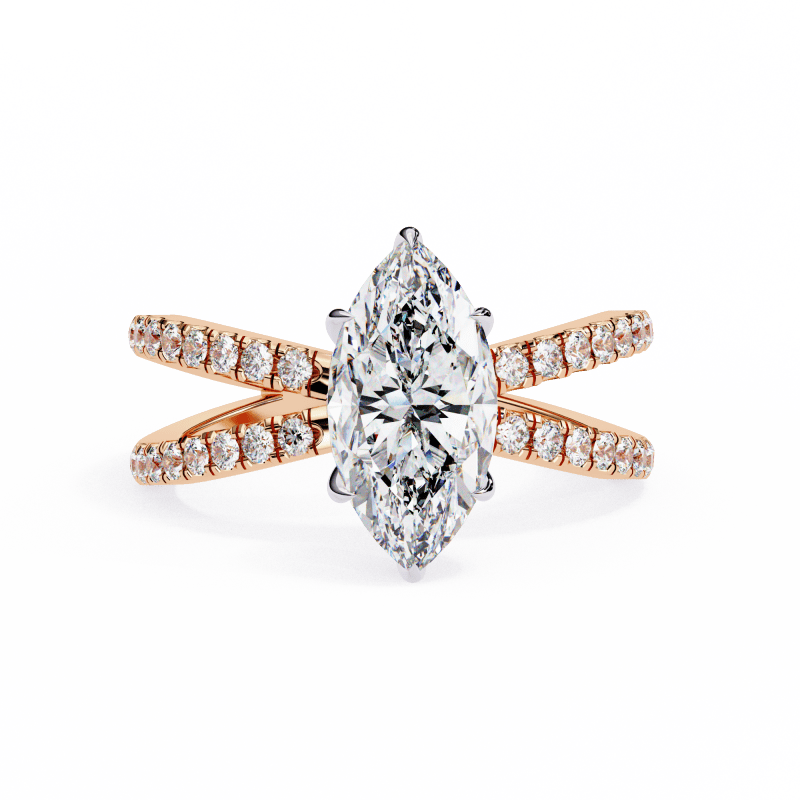 Reverra 14K Gold Marquise & Round Lab Grown Diamond Split Shank Engagement Ring for Women, CTTW-1.14 - Reverra Jewels Inc.