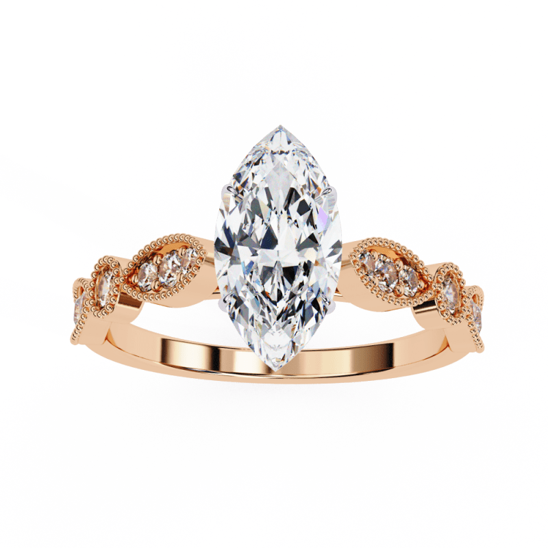 Reverra 14K Gold Marquise & Round Lab Grown Diamond Vintage Inspired Engagement Ring for Women, CTTW-1.06 - Reverra Jewels Inc.