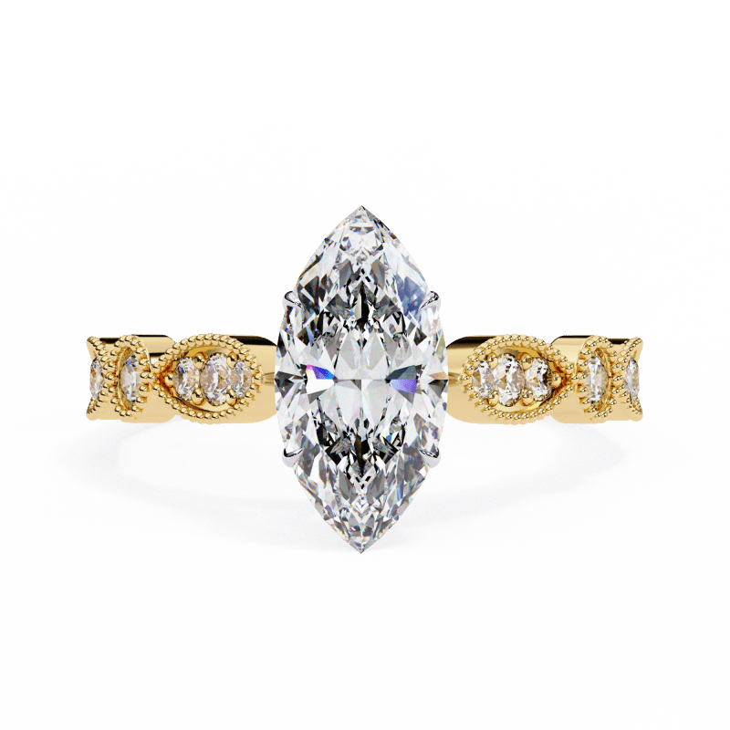 Reverra 14K Gold Marquise & Round Lab Grown Diamond Vintage Inspired Engagement Ring for Women, CTTW-1.06 - Reverra Jewels Inc.