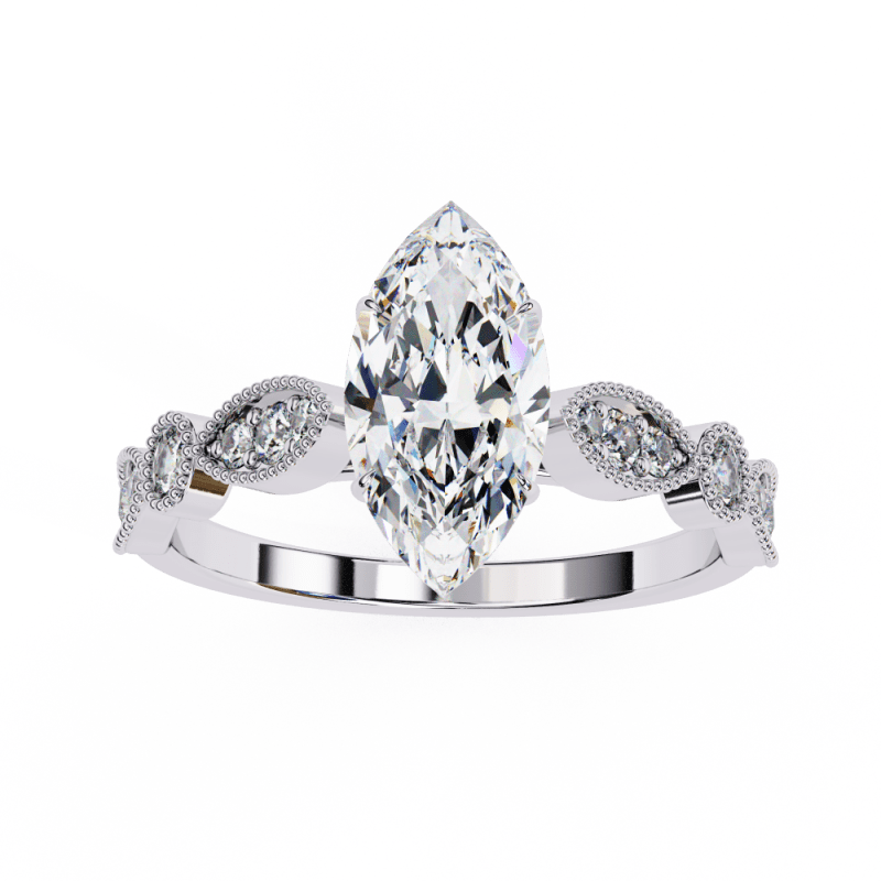 Reverra 14K Gold Marquise & Round Lab Grown Diamond Vintage Inspired Engagement Ring for Women, CTTW-1.06 - Reverra Jewels Inc.