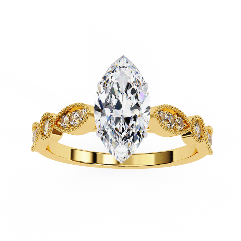 Reverra 14K Gold Marquise & Round Lab Grown Diamond Vintage Inspired Engagement Ring for Women, CTTW-1.06 - Reverra Jewels Inc.