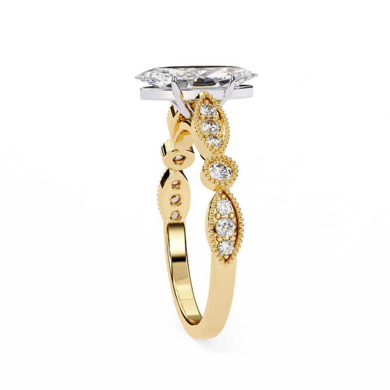 Reverra 14K Gold Marquise & Round Lab Grown Diamond Vintage Inspired Engagement Ring for Women, CTTW-1.06 - Reverra Jewels Inc.