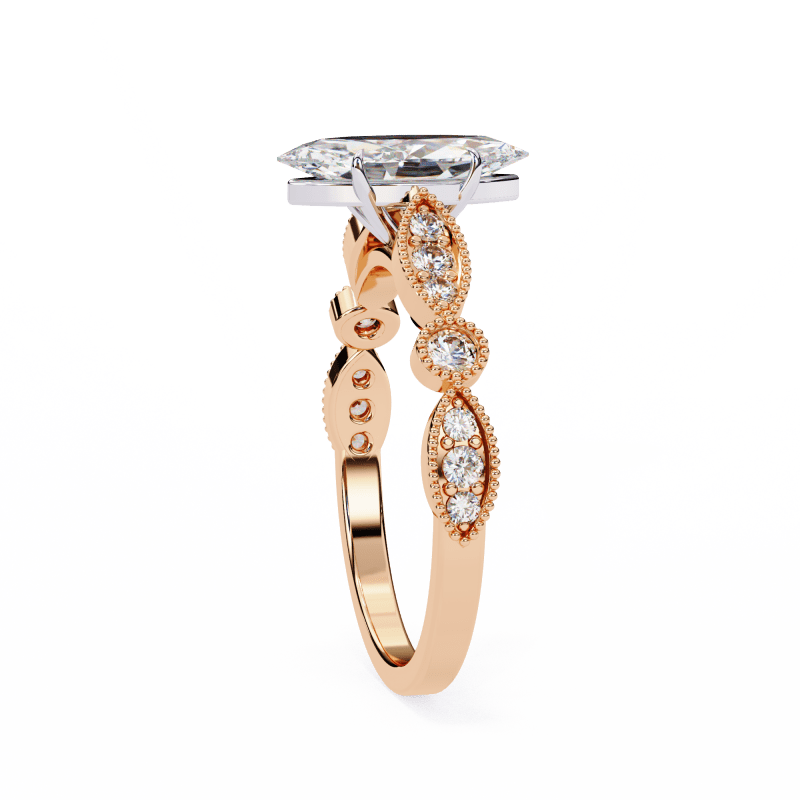 Reverra 14K Gold Marquise & Round Lab Grown Diamond Vintage Inspired Engagement Ring for Women, CTTW-1.06 - Reverra Jewels Inc.