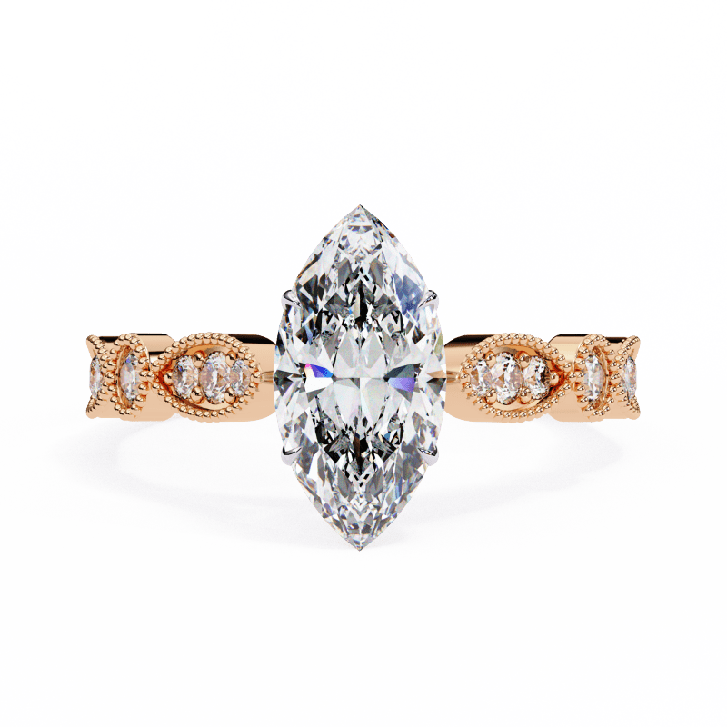 Reverra 14K Gold Marquise & Round Lab Grown Diamond Vintage Inspired Engagement Ring for Women, CTTW-1.06 - Reverra Jewels Inc.