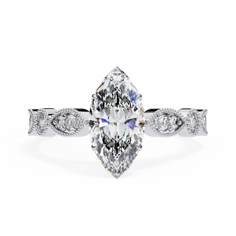 Reverra 14K Gold Marquise & Round Lab Grown Diamond Vintage Inspired Engagement Ring for Women, CTTW-1.06 - Reverra Jewels Inc.