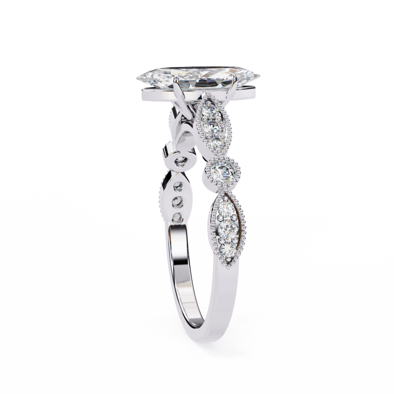 Reverra 14K Gold Marquise & Round Lab Grown Diamond Vintage Inspired Engagement Ring for Women, CTTW-1.06 - Reverra Jewels Inc.