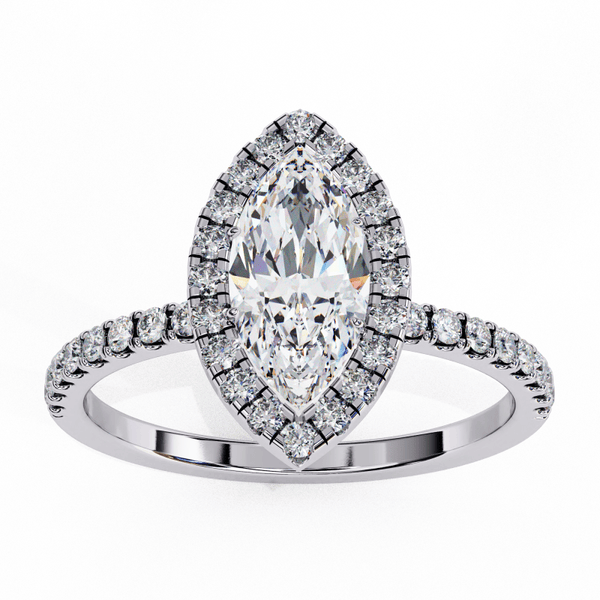 Reverra 14K Gold Marquise & Round Lab Grown Diamond with Pave Band Engagement Ring for Women, CTTW-1.16 - Reverra Jewels Inc.