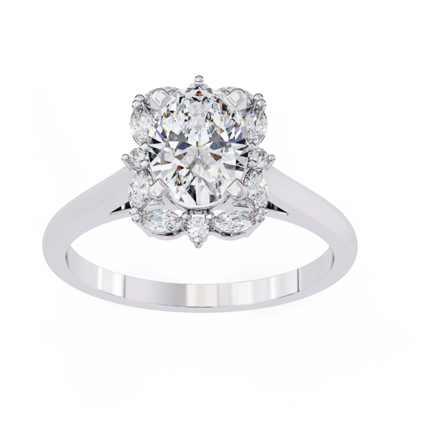 Reverra 14K Gold Marquise, Round & Oval Lab Grown Diamond Oval Cluster Engagement Ring for Women, CTTW-1.29 - Reverra Jewels Inc.