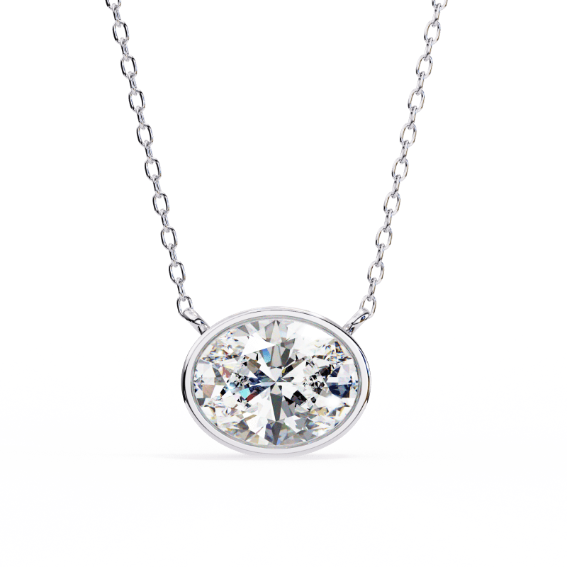 Reverra 14K Gold Oval Lab Grown Diamond Bezel Pendant For Women, CTTW-1.55 - Reverra Jewels Inc.