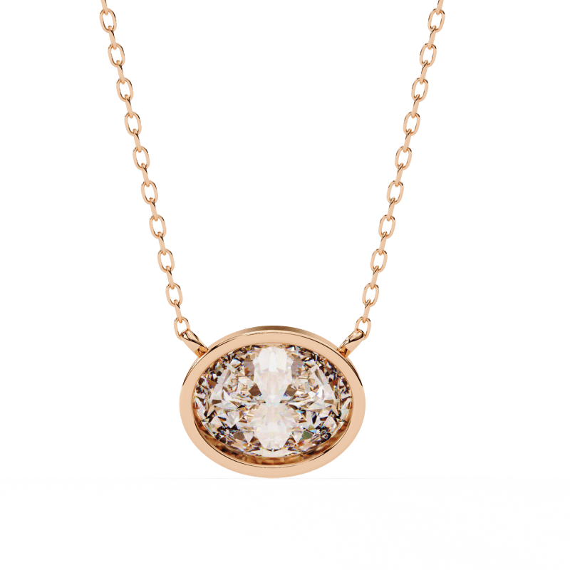 Reverra 14K Gold Oval Lab Grown Diamond Bezel Pendant For Women, CTTW-1.55 - Reverra Jewels Inc.